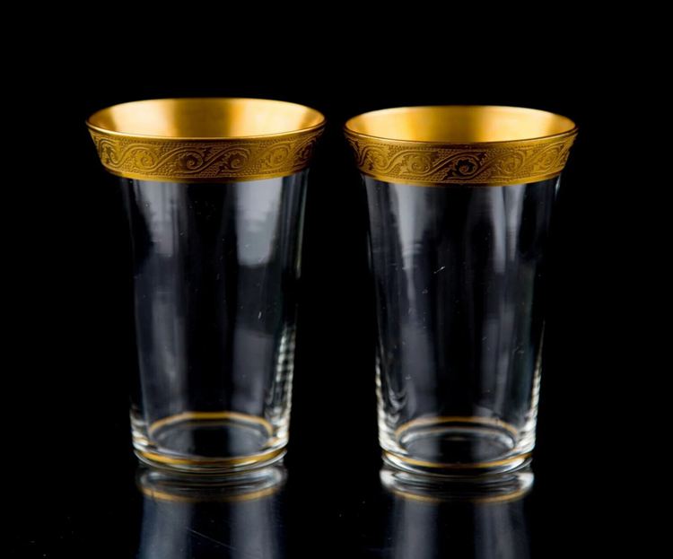 Gold Encrusted Optic Flat Juice Tumbler Glasses