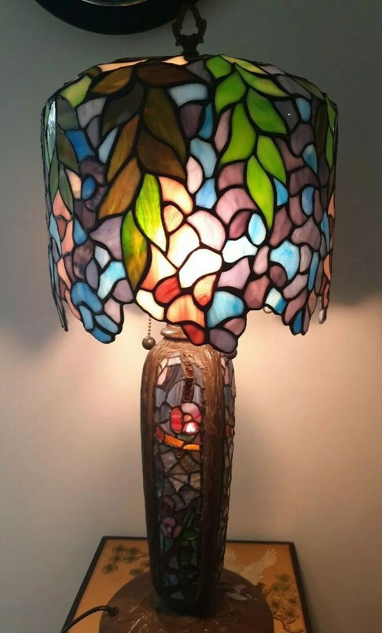Green and blue Tiffany glass lamp