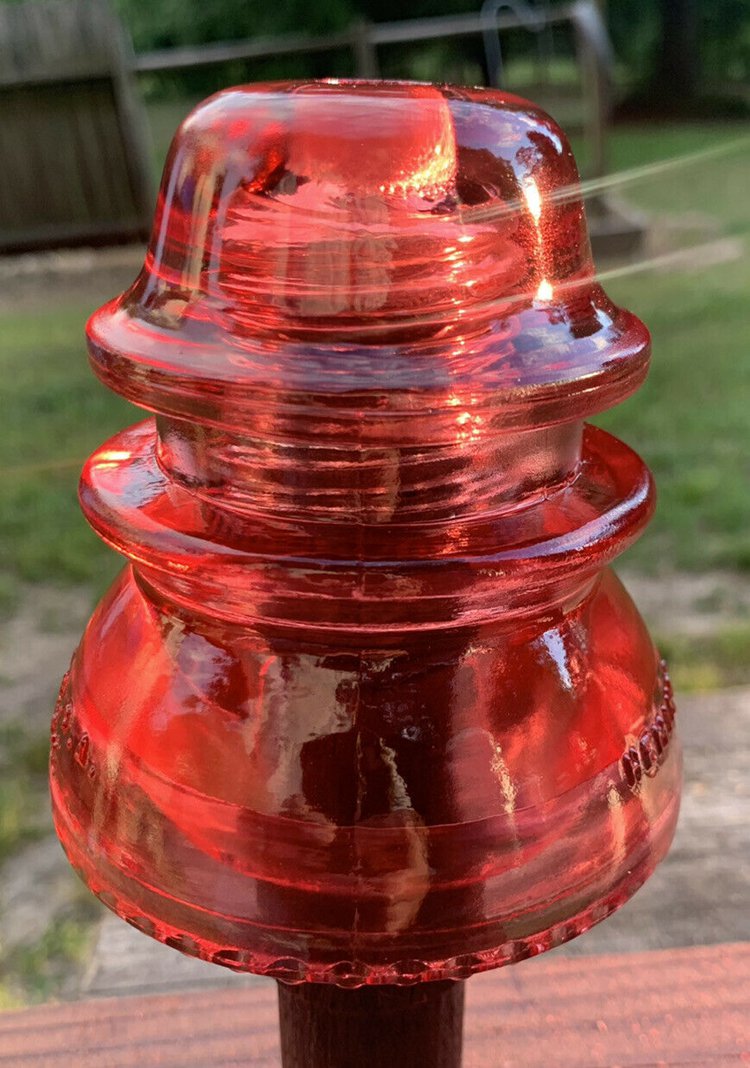 Hemingray No 42 STAINED Red Glass Insulator DIY Predrilled Pendant Light