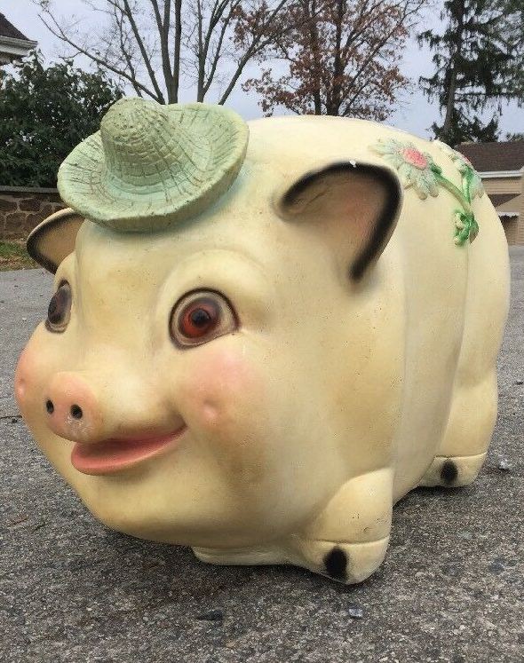 Large 14 Tall Antique Vintage Piggy Bank Pottery Pig