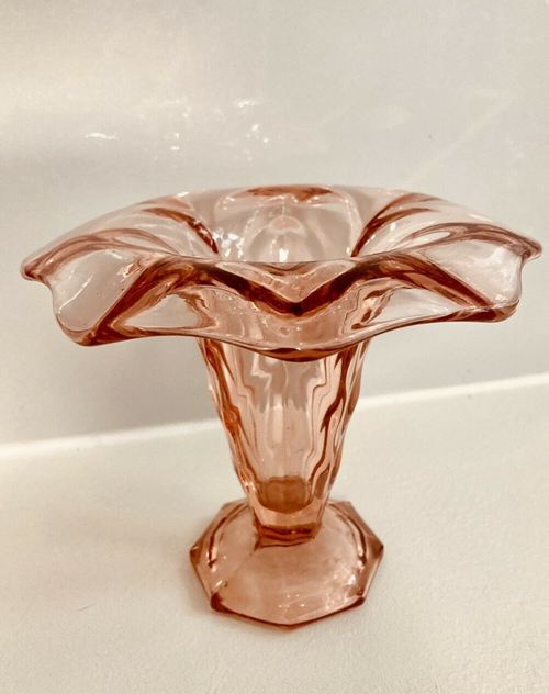 Pink Art Nouveau Pattern Vase Vintage Depression glass