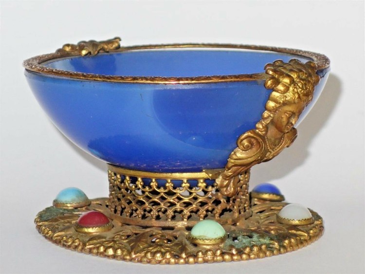 Rare Antique Chinese Peking Uranium Glass Opium Bowl French Ormolu Framed Later