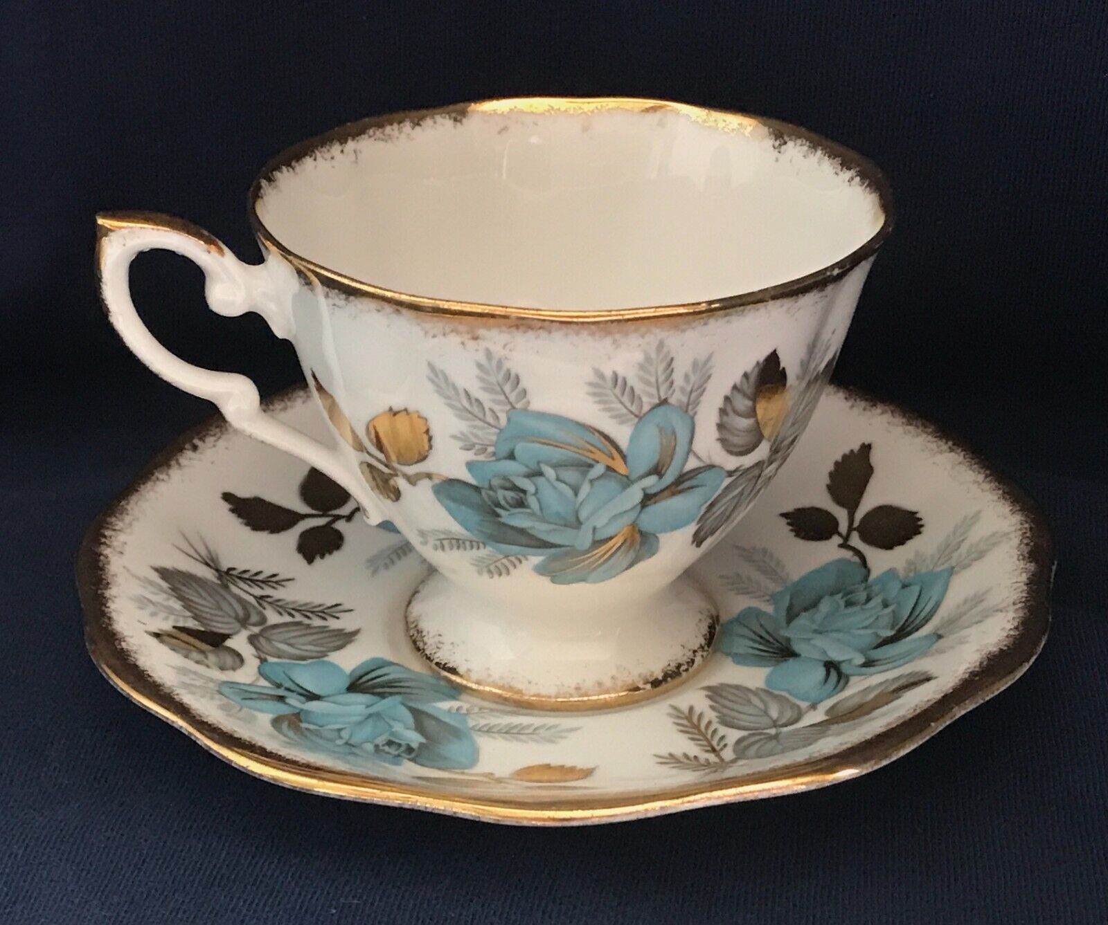 Royal Standard Numbered Blue Roses with Gold Trim Bone China Tea Cup And Saucer