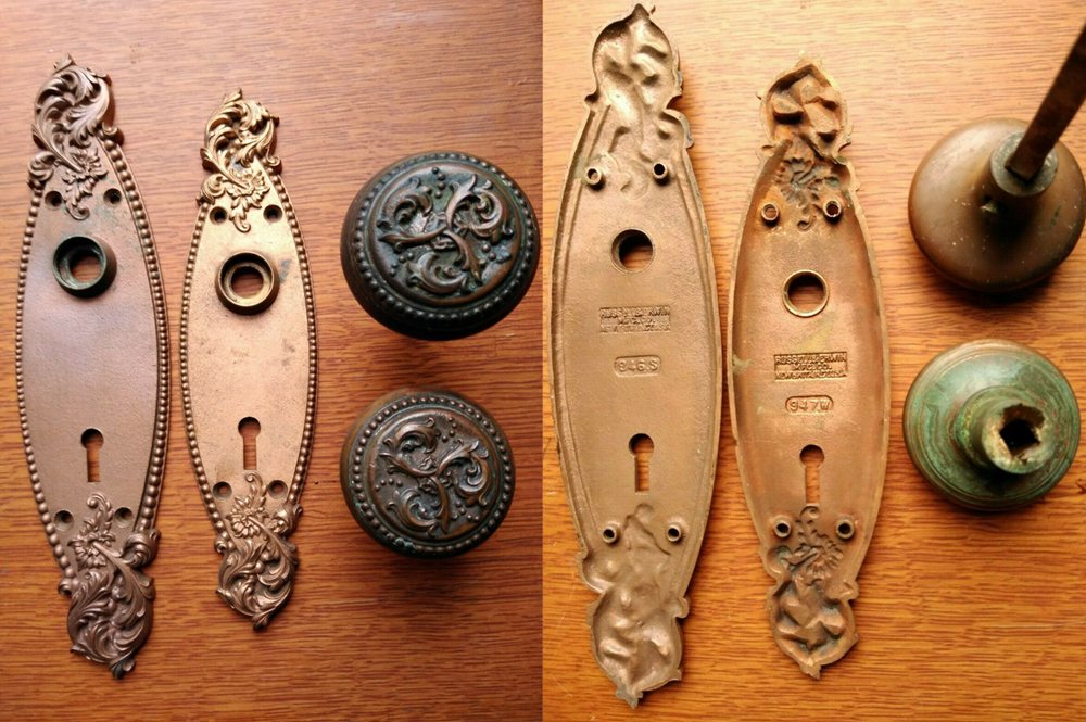 Two Antique Bronze Doorknobs Russell & Erwin c1897