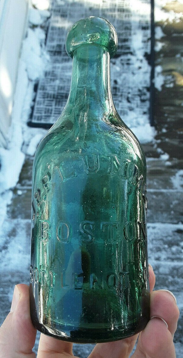 Unique color! J.P. Plummer Boston Mass Iron Pontiled soda bottle