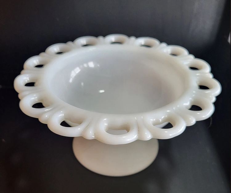 Vintage 1960's White milk glass Laced edge Candy dish