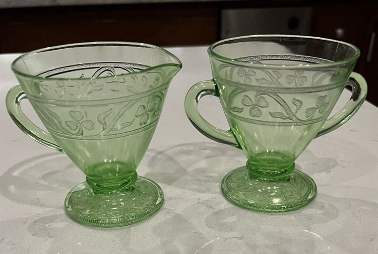 Vintage Green Depression Glass Cups