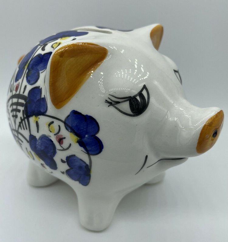 Vintage Piggy Bank Spain Hand Painted Porcelain Tierra