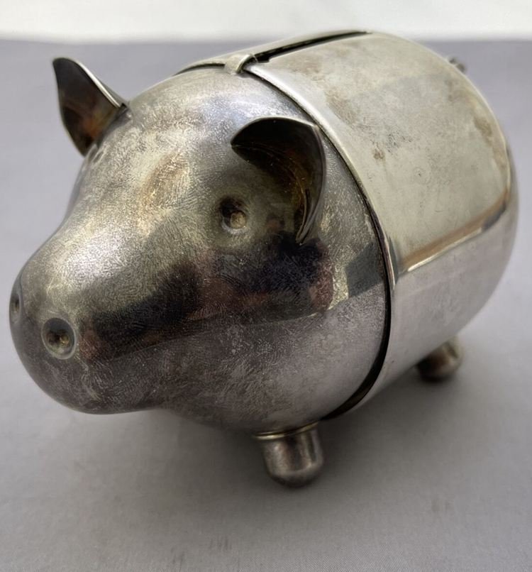 Vintage Rare Silver Plate Piggy Bank Napier z214