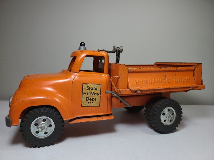 Vintage Tonka Toys 1957 State Hi-Way Dept Orange Hydraulic Dropside Dump Truck