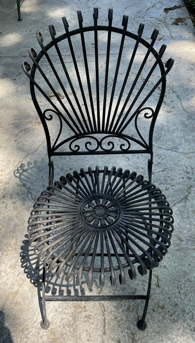 Vintage Wrought Iron Victorian Style Outdoor Folding Chair Patio