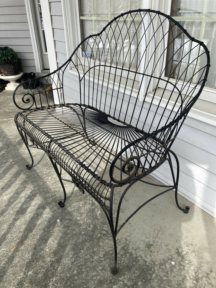 Vintage iron High Back Bench Wrought Iron patio Loveseat / Settee