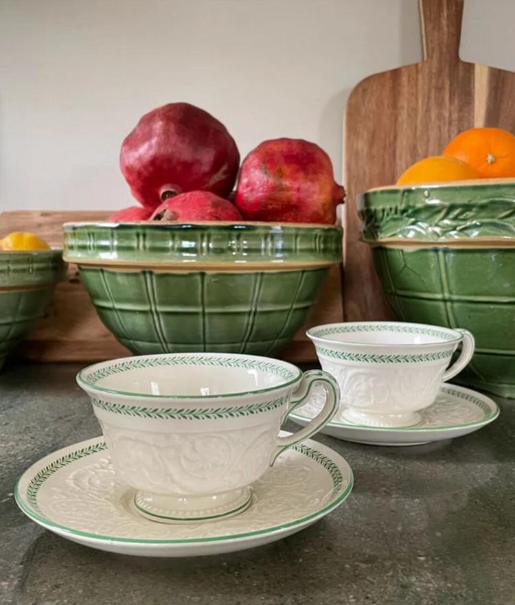 Wedgewood Patrician Torbay Green Teacups and Saucers