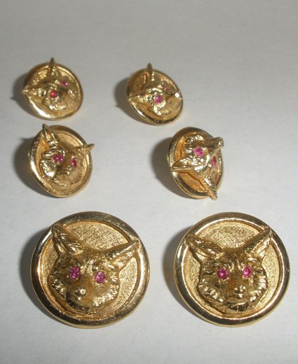 set 6 Exquisite antique 14k gold Equestrian men Fox buttons button with ruby eye