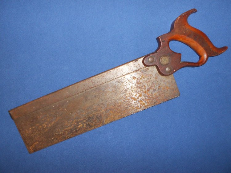 vintage Harvey W Peace 14 tenon size back saw, old cabinet shop tool hand saw