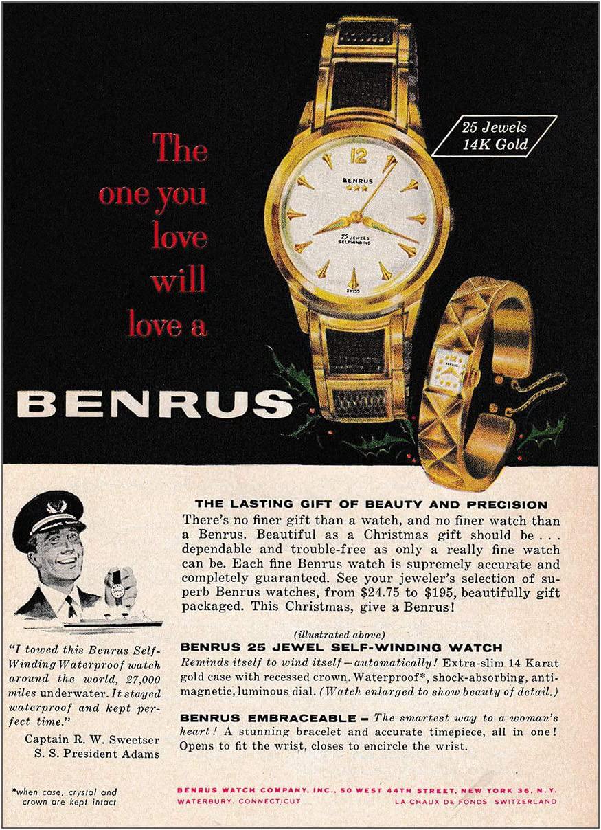1958 Benrus Watch The One You Love, Benrus Print Ad