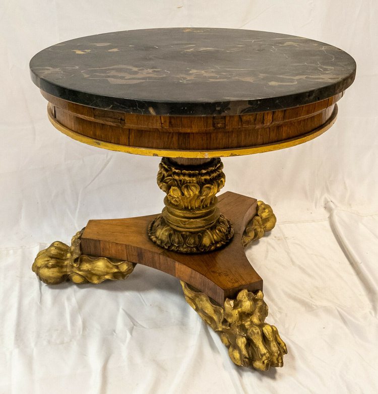 Antique American or English Gilt Hairy Claw Marble Top Accent Side Coffee Table