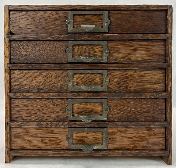 Antique Early 20th C Oak Wood 5 Drawer Flat File Office Cabinet sold for $337.89