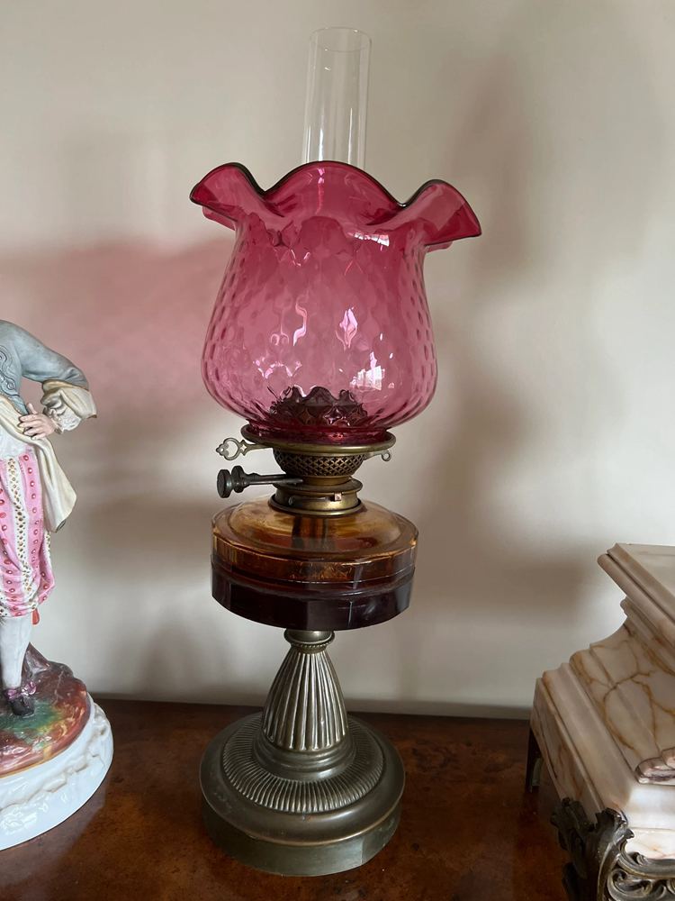 Antique Victorian Rare Messenger Duplex Patent Oil Lamp