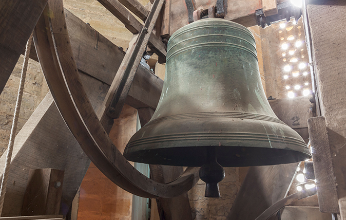 Cast iron bell in the belfry of All Saints Church, Curry Mallet made by hand during the mid 18th century.
