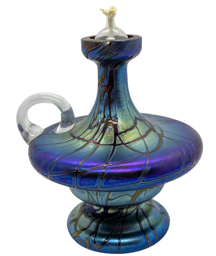 Hand Blown Art Glass Oil Lamp