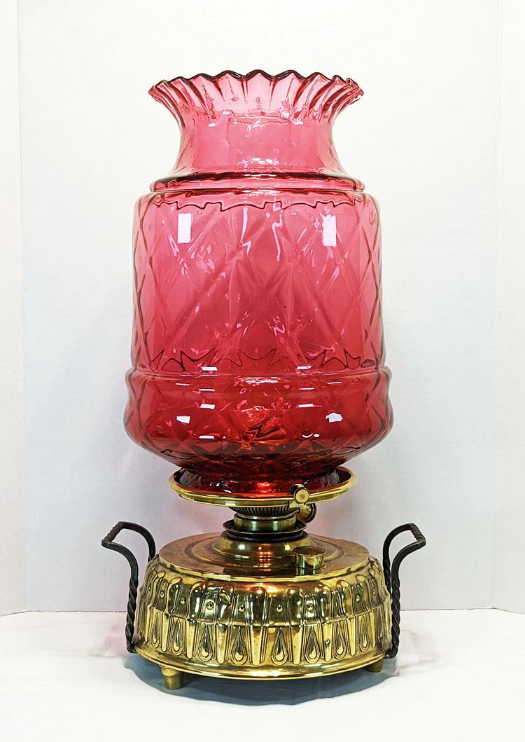 Victorian Oil Lamp In Cranberry Diamond Pattern