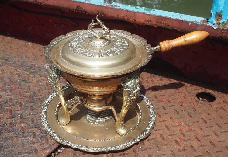 Vintage Brass Ornate Chafing Dish with Stand