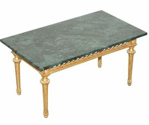 Vintage Green Marble Top with Hand Carved Gold Giltwood Base Coffee Table