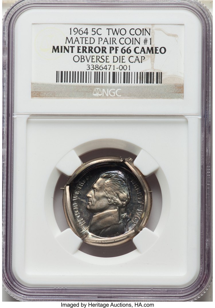 1964 5C Jefferson Nickel Mated Pair Error Coin