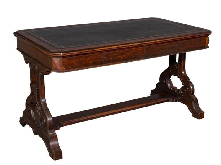 A Gothic Revival Oak Library Table from the Victorian Era