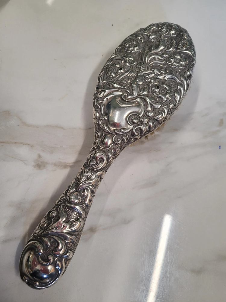 Antique Birmingham Silver Ornate Cherub Decorated Hair Brush
