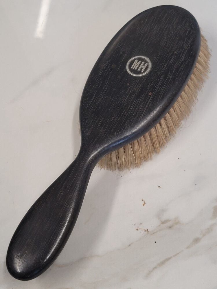 Antique Ebony Wood and Sterling Hair Brush