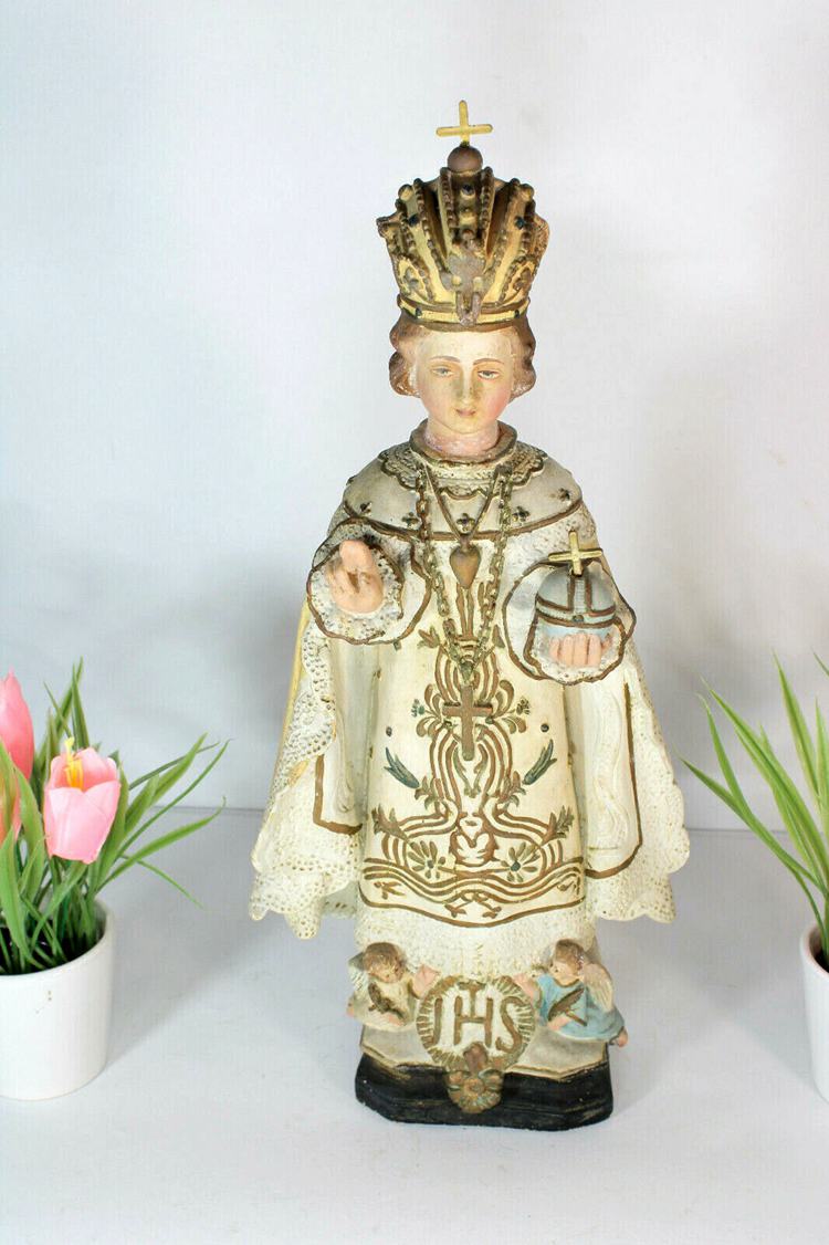 Antique French Jesus Prague Chalkware Figurine