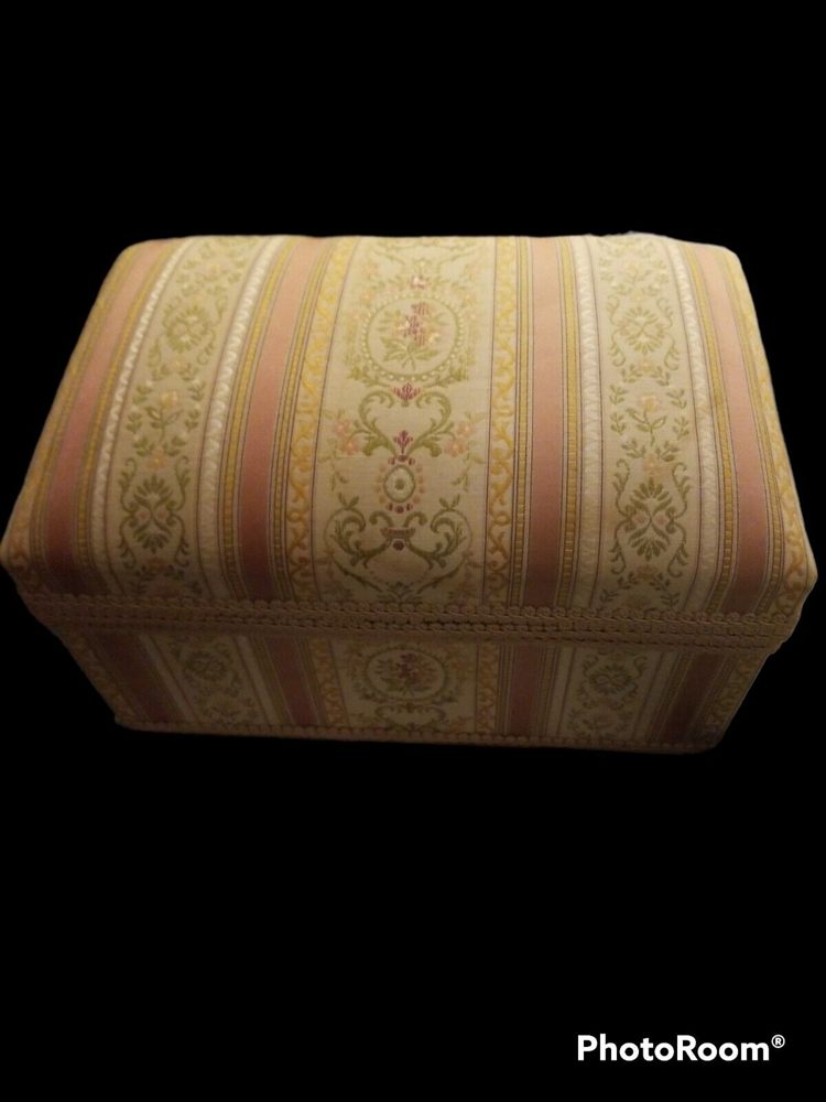 Antique French Rose Large Silk Brocade Tapestry Dome Jewelry Keepsake Box