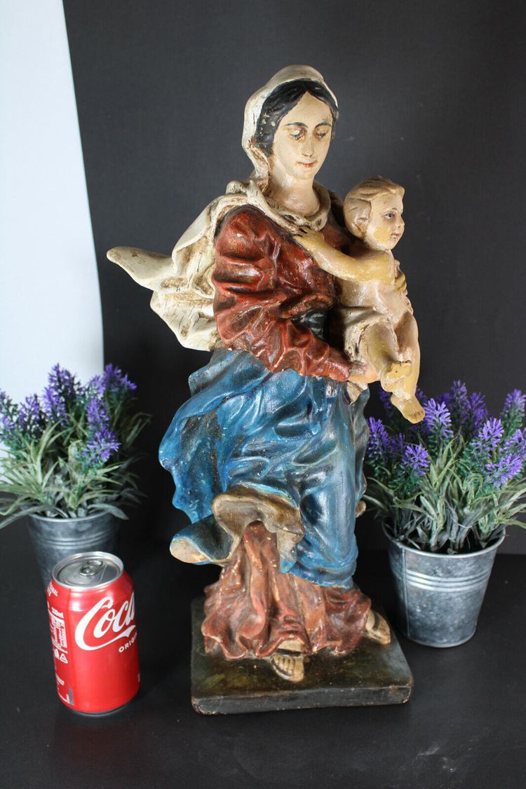 Antique Madonna Child Chalkware Figurine