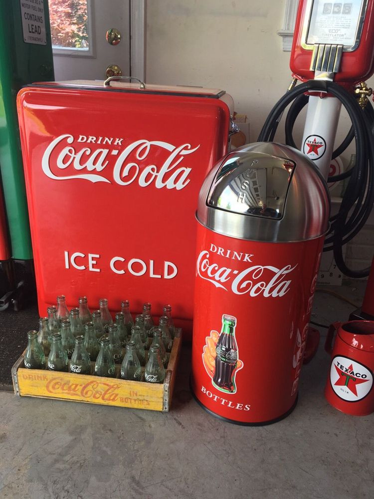 Coca-Cola Cooler and Trash Can