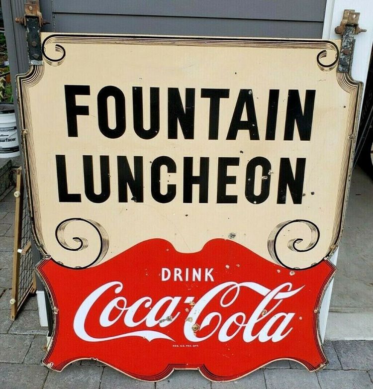 Coca-Cola Fountain Luncheon Porcelain Double-Sided Sign