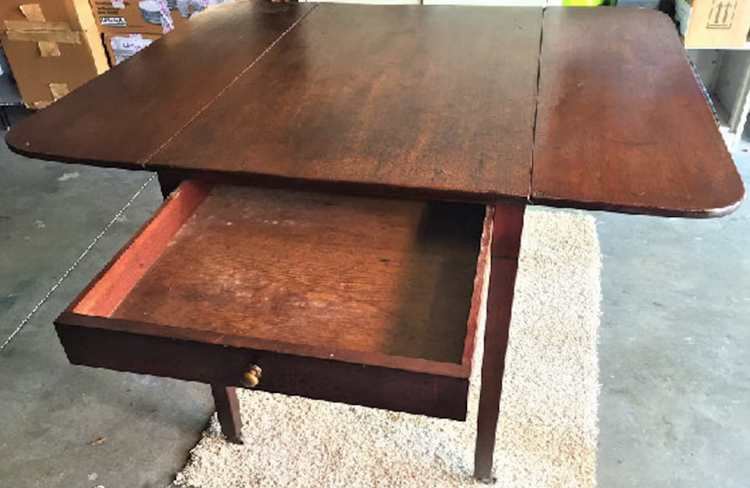Solid Mahogany English Drop Leaf Table with One Drawer