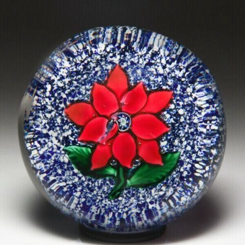 1870s Antique Boston and Sandwich Company Red Double Poinsettia on Jasper Paperweight