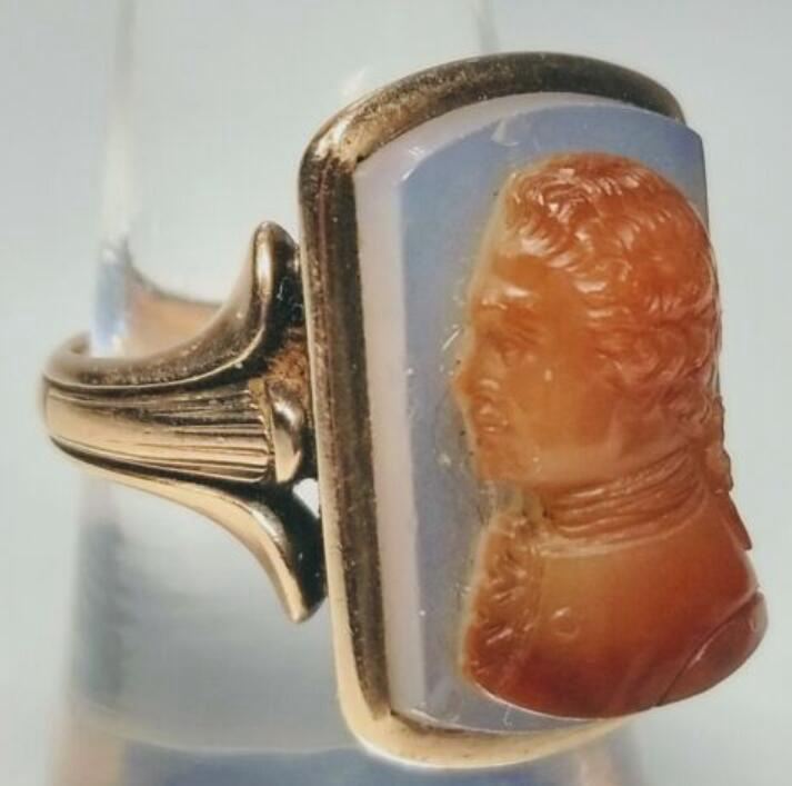 19th Century 14K Gold Men's Stone Cameo Ring 