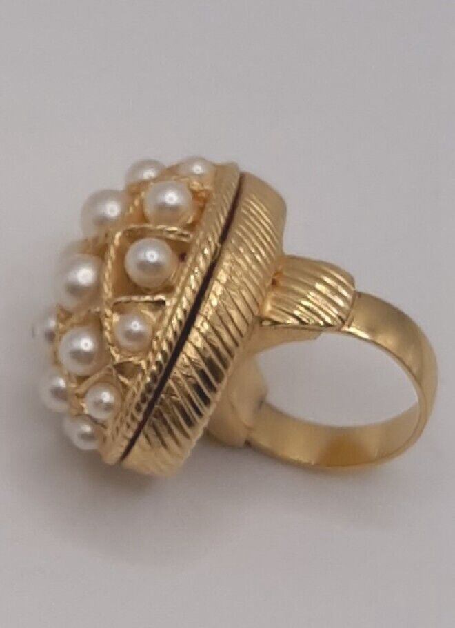 AVON Gold Faux Pearl Perfume Ring - the 1970s