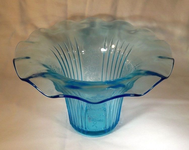Anchor Hocking Open Rose Blue Depression Glass Vase