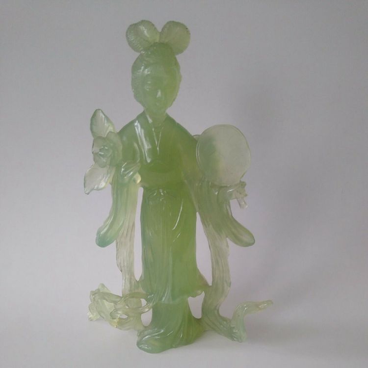 Antique Chinese Jade Woman with Fan Figurine Statue Jadeite Qing Dynasty sold for $100.00