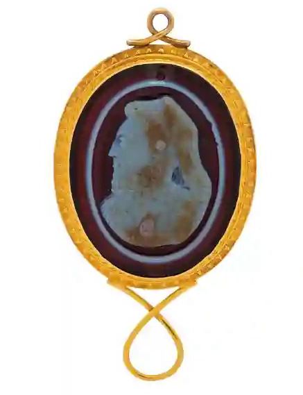 Antique Yellow and Gold Agate Cameo Pendant