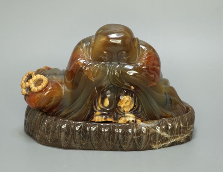 Antiques Qing China Chinese Agate Carving Buddha Figurine Lotus Meditation sold for $1,499.00