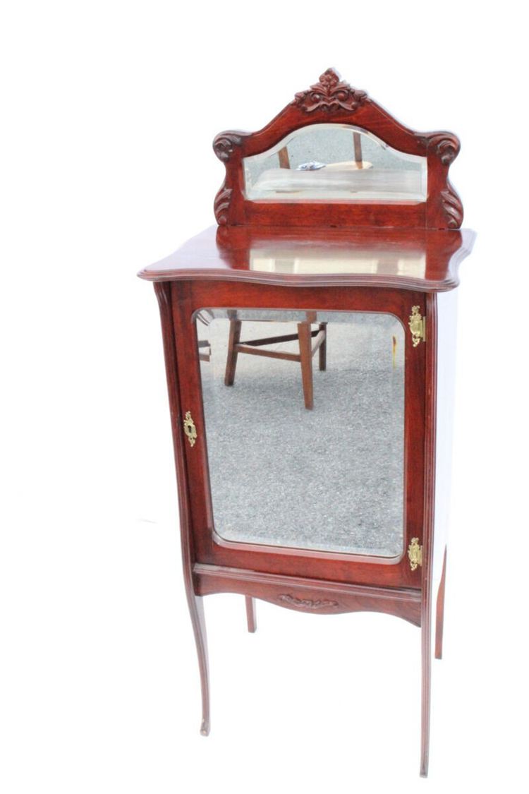 Darling American Victorian Mahogany Sheet Music Storage Cabinet With Mirror
