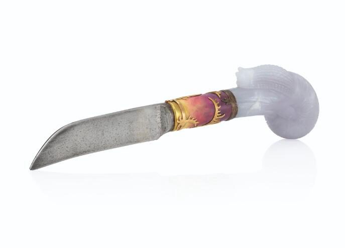 Enamel and Gold- Mounted Chalcedony Parasol Handle Knife