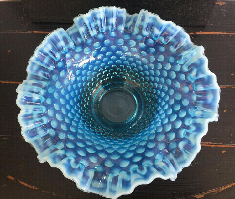 Fenton Hobnail Blue Depression Glass Bowl