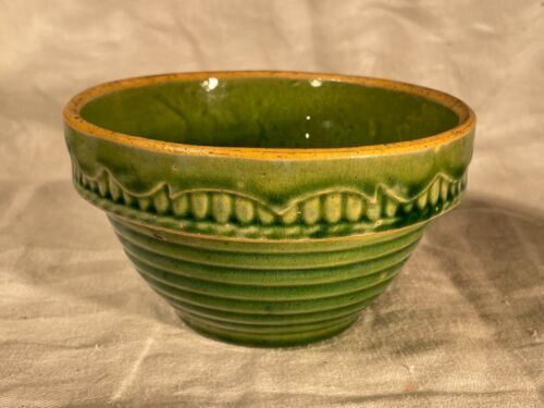 Green Ringed Yellowware Bowl by McCoy