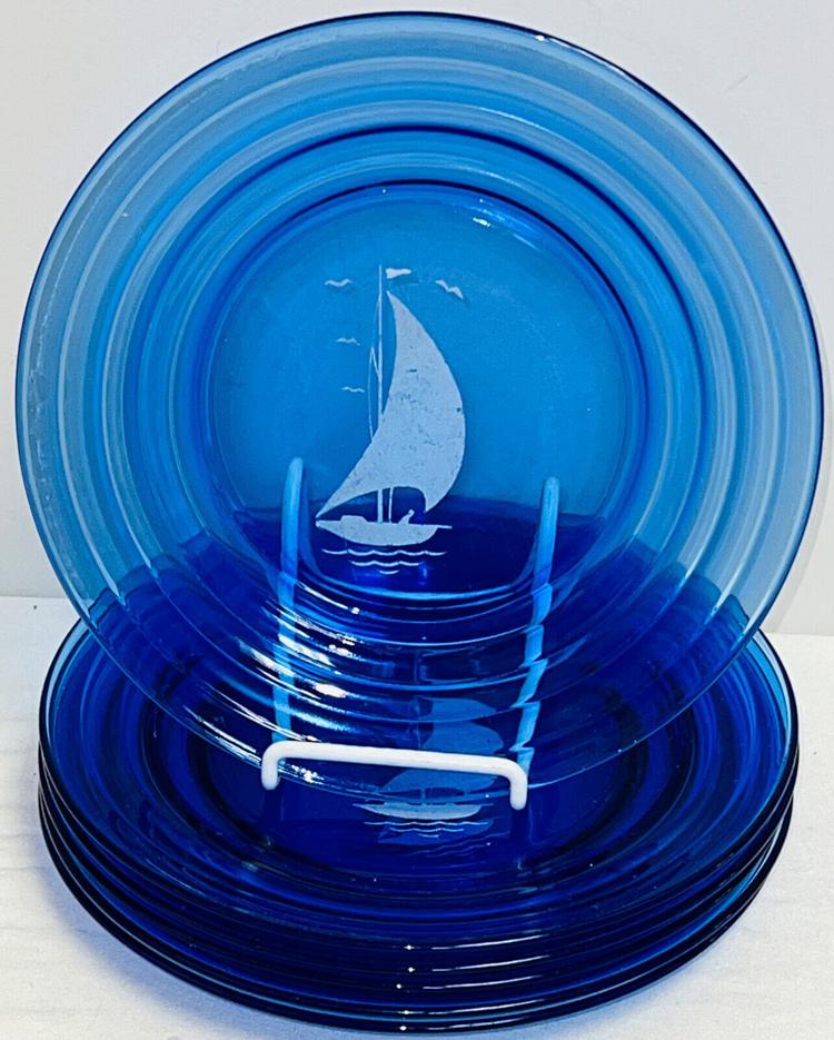 Hazel Atlas Sailboat Blue Depression Glass Plate